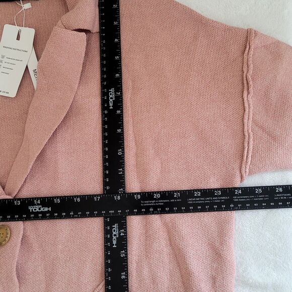 MEROKEETY Blush Long Sleeve‎ Open Front Button Lapel Cardigan Glinda Size L NWT - Picture 6 of 7